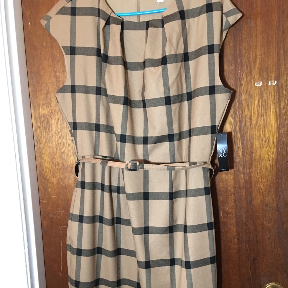 Tan Plaid MIDI Sheath Dress